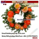 Coral Artificial Ranunculus Flower with Leaf Wreath for Indoor Decoration