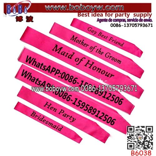 Party Supply Promotional Gifts Yiwu Market Export Agent Wedding Bride to Be Sash Hen Night Bachelorette Bridal Shower Party (B6038)