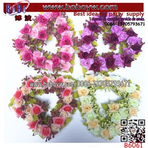 Yiwu Artificial Flowers Garland Rose Love Heart Wreath Flores Wedding Christmas Ornament (B6061)