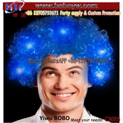 Fans Wig with LED Lights Halloween Costumes Party Wig Kinky Curl Fluffy Synthetic Wig (C3055)