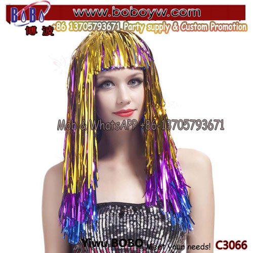 Synthetic Wig Cosplay Wig Wholesale Cheerleading Garland Multicolor Metallic Tinsel Wig Birthday Party Favor (C3066)