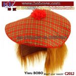 Novelty Scottish Hat with Hair Party Wear Tartan Beret Style Hat with Red Hair School Supplies (C2012)