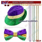 Party Hat   Mardi Gras Accessory Set Party Favors Sequin Fedora Hat Sequin Bow Tie Colorful Bead Necklace Mardi Gras Costume