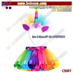Dance Costume Tutu Skirts with Unicorn Horn Headband Outfits for Birthday Kids Party Supply