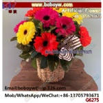 dasket Of Gerbera Daisies In Yellow, Orange & Pink