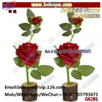 Artificial Real Look Rose Flower In Natural Wood Pot