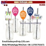 Cheerful Happy Birthday - Paper Straw Decor - Colorful Birthday Party Striped Decorative Straws